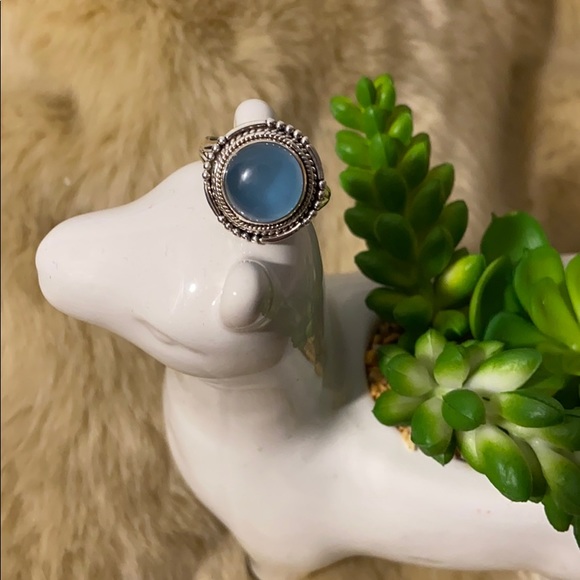 BLUE CHALCEDONY Ocean Blue Gemstone ๐ 925 Silver Ring Vintage Boho Retail $140 - Picture 8 of 9